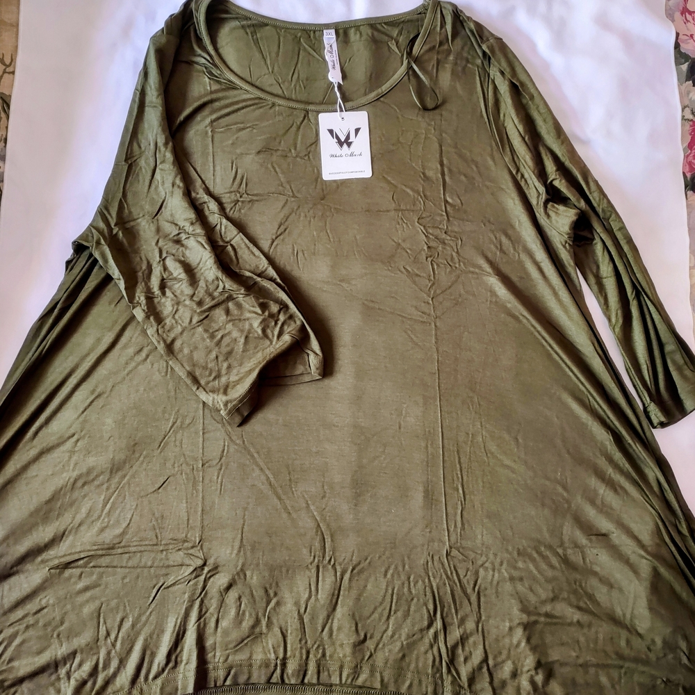 White Mark Olive Long Sleeve Women's Top